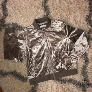 Silver/gray metallic velour bomber jacket